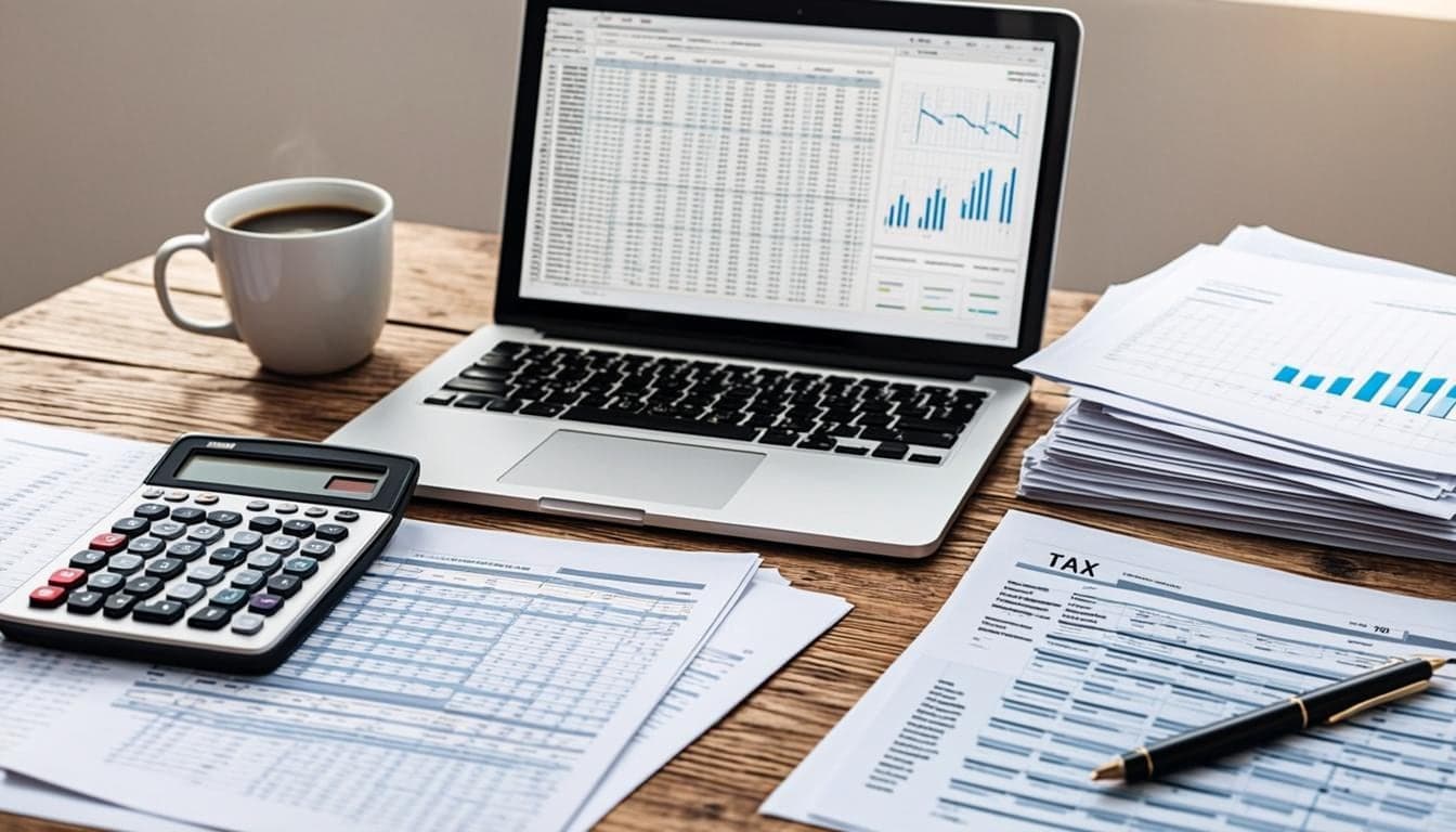 میز کار حسابدار با اسناد مالیاتی و ماشینحساب در مجارستان